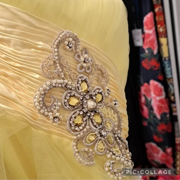 Sherri Hill Yellow Ruched Ruffles 1-Shoulder Beaded Formal Evening Gown Size 2 - Picture 4 of 5